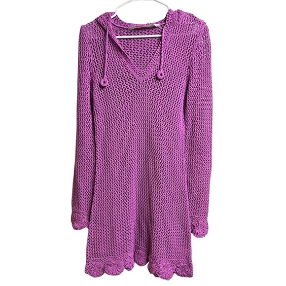 Athleta Women's Crochet Hooded Tunic Dress Sweater Cover Up Lilac Purple Small - Picture 1 of 8